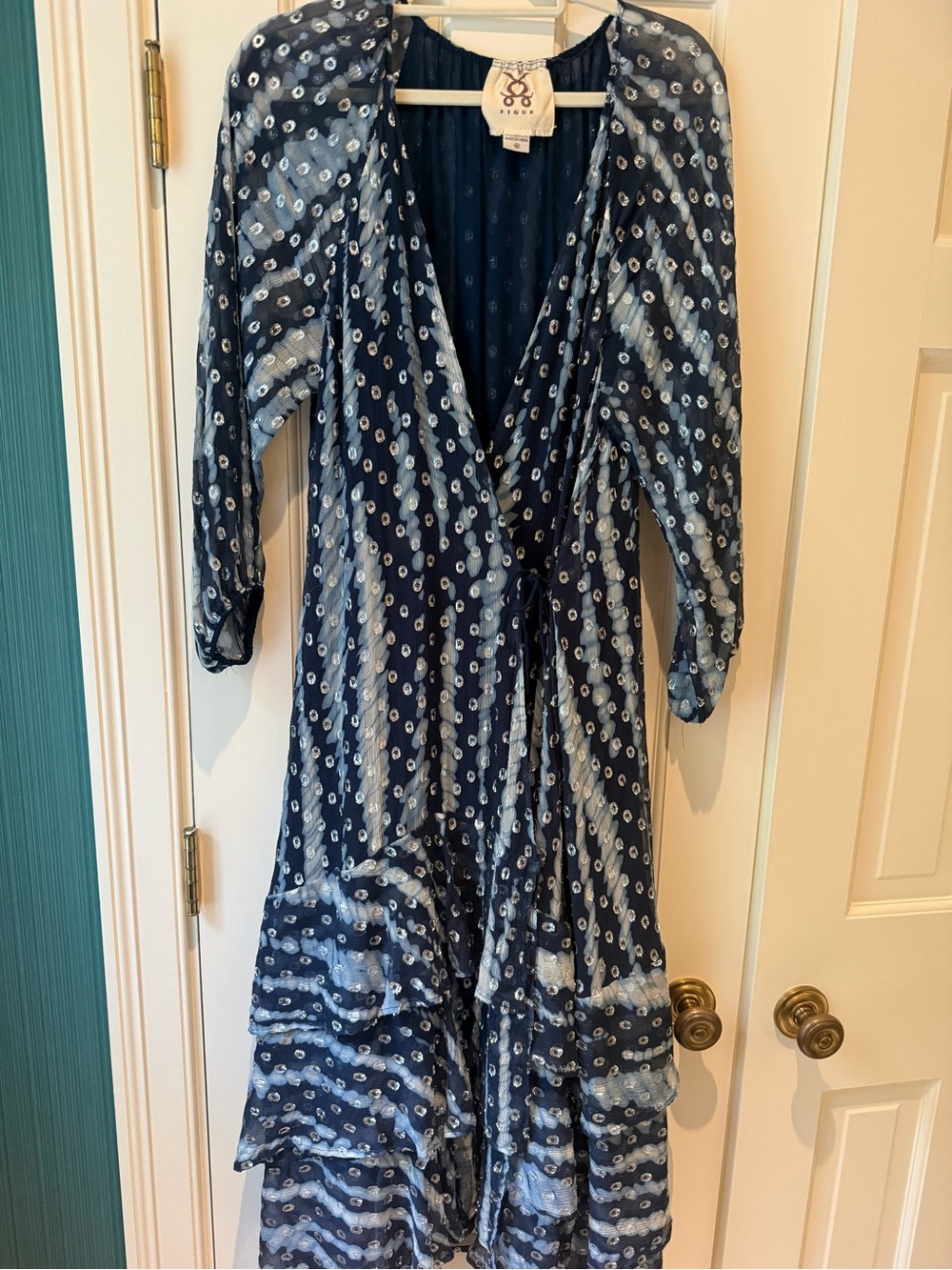 Boho Navy Blue Printed Midi Wrap Dress by Figue